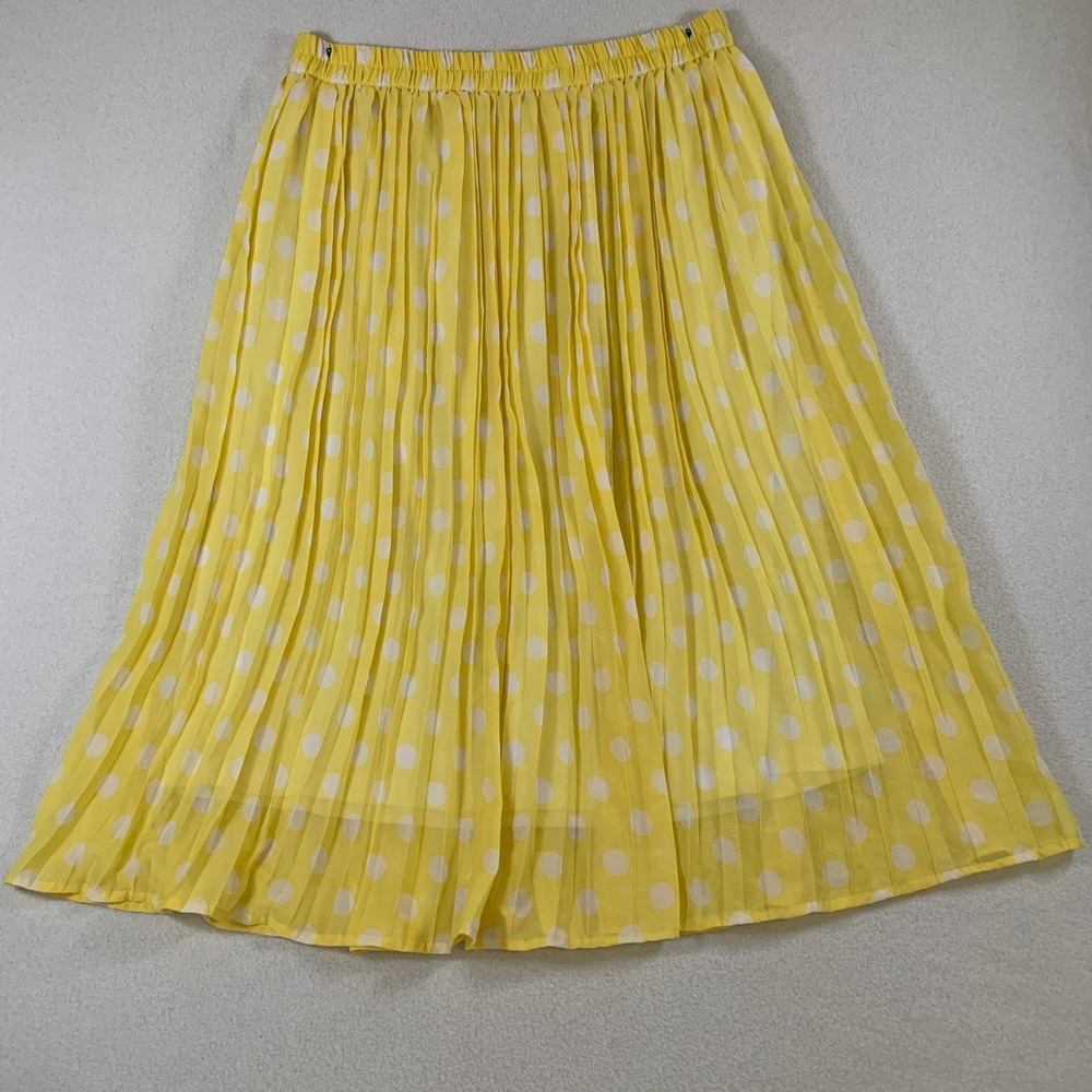 Her‎ Destiny Women's XL Yellow Polka Dot Pleated Midi Skirt Elastic Waist Lined
